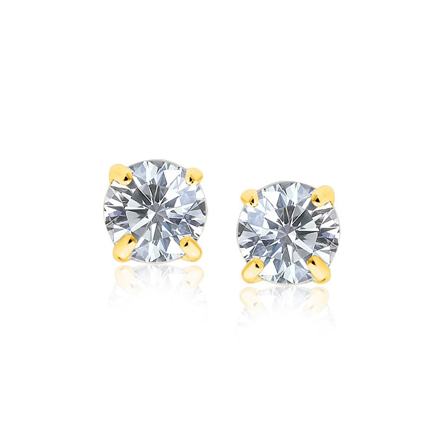 14k Yellow Gold 8.0mm Round CZ Stud Earrings in a sleek high-contrast midnight luxury editorial style